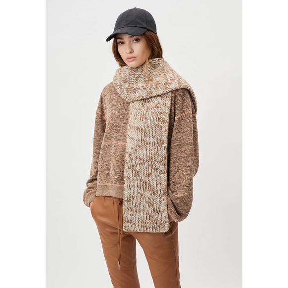 John Elliott Marled Mix Yarn Wool Blend Scarf - Ivory/Brown - Picture 4 of 8